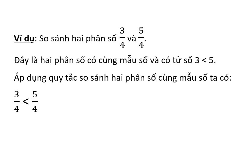 Ví dụ so sánh hai phân số cùng mẫu số